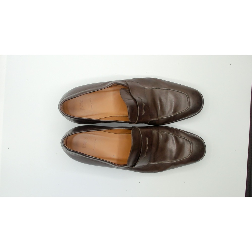 Hugo Boss Mens Dark Brown Leather Penny Loafers Made in Italy Size 9